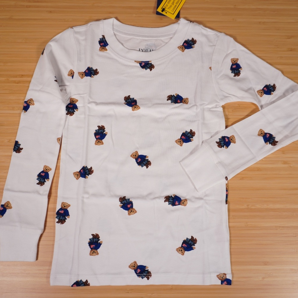 Polo Ralph Lauren Girl Bear Pajama Set White Cotton Size 8 Brand New
